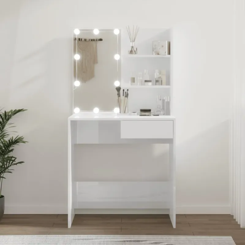 Toeletta con LED Bianco Lucido 74,5x40x141 cm Affare