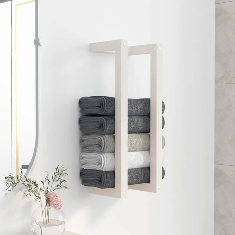 Portasciugamani Bianco 23x18x60 cm in Legno Massello di Pino Offerta Limitata
