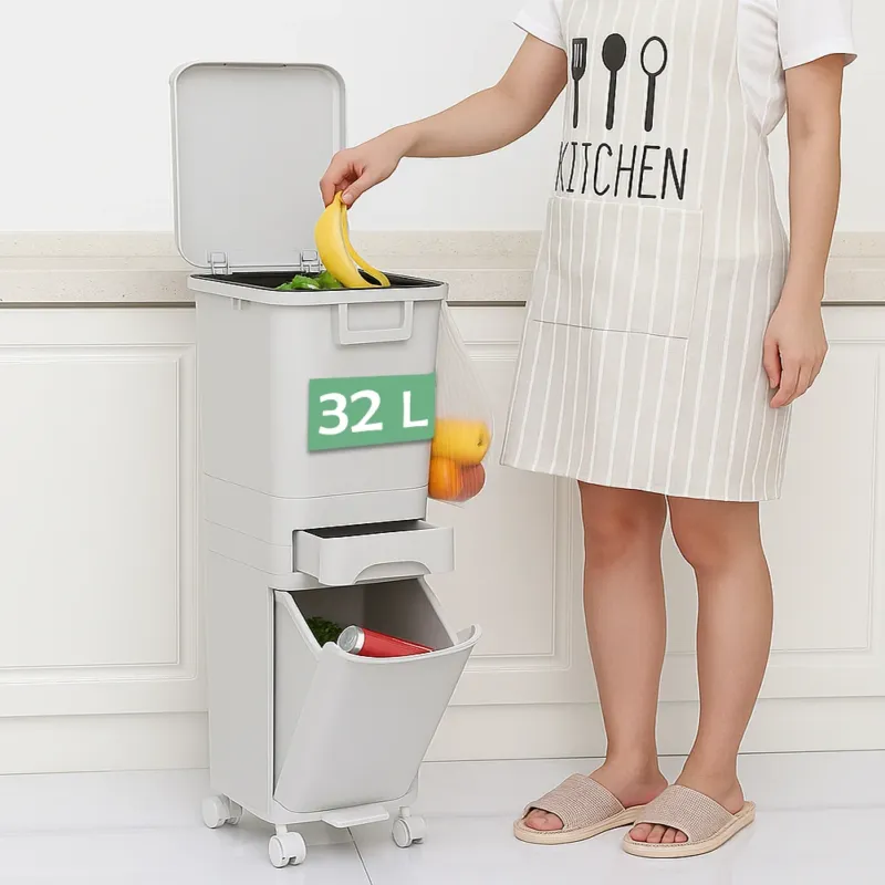 Offerta Pattumiera da Cucina Capacità Bidone 32L Secchio Ribaltabile Rifiuti Salvaspazio