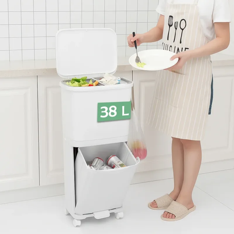 Pattumiera da Cucina Doppio Bidone 38 L Secchio Separazione Rifiuti Salvaspazio Offerta Speciale
