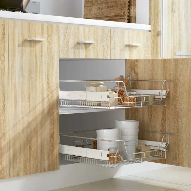 Sconto Cestelli a Rete Scorrevoli 2 pz Argento 600 mm Per Mobili da Cucina