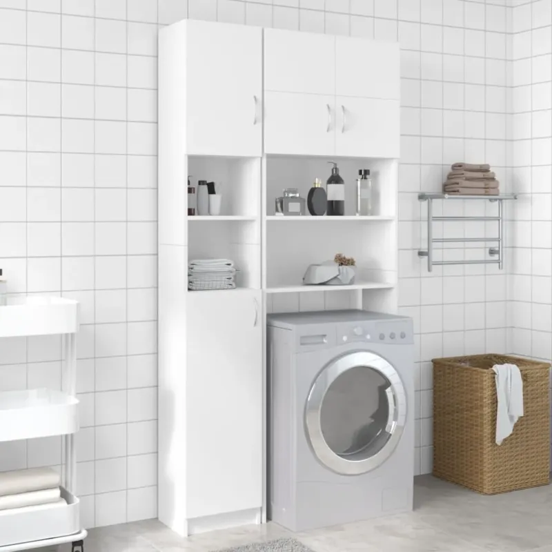 Armadio da Bagno Bianco 32x25,5x190 cm in Legno Multistrato Più Venduto