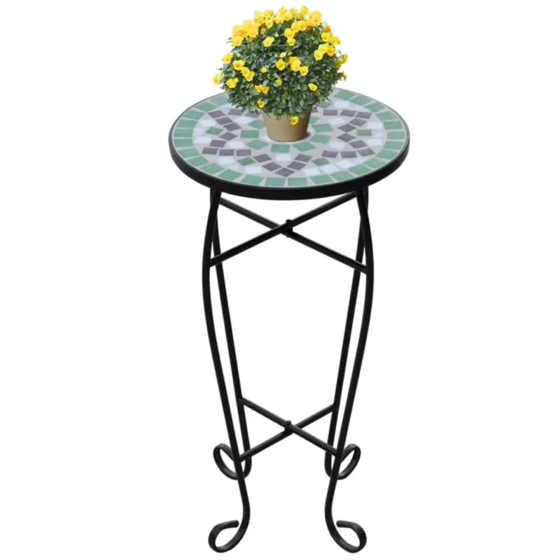 Prezzo Ridotto Tavolino per Piante in Ferro con Mosaico Verde e Bianco 60 cm