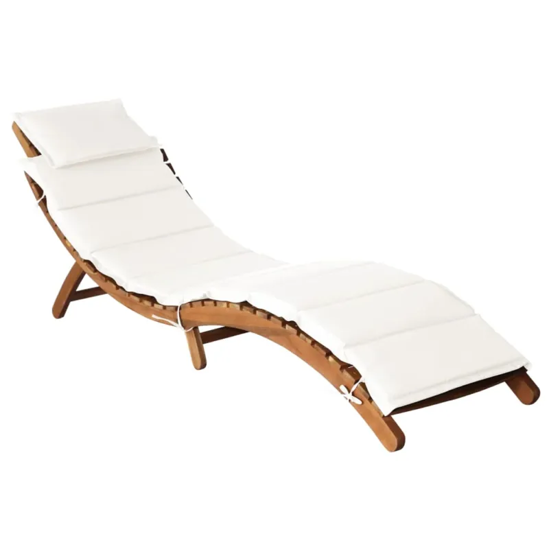 Lettino Prendisole con Cuscino in Legno Massello d‘Acacia Crema Popolare