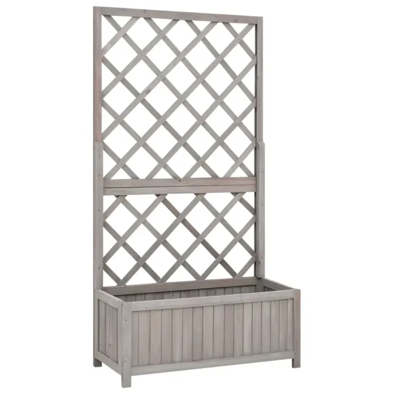 Fioriera con Traliccio Grigia 70x30x135 cm in Massello di Abete Ultime Pezzi