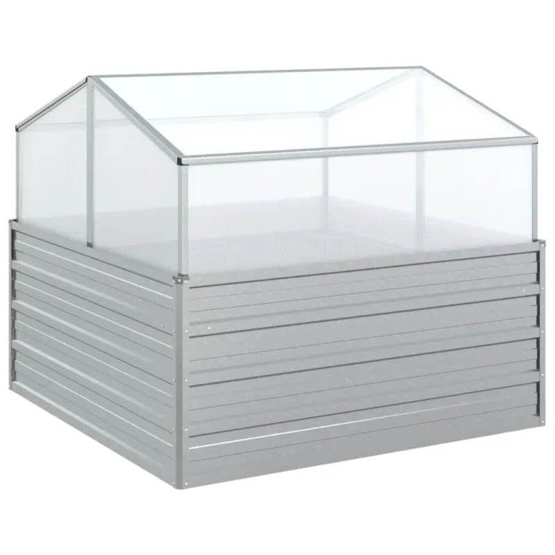 Di Tendenza Letto Rialzato da Giardino con Serra in Acciaio Zincato 100x100x85 cm Argento
