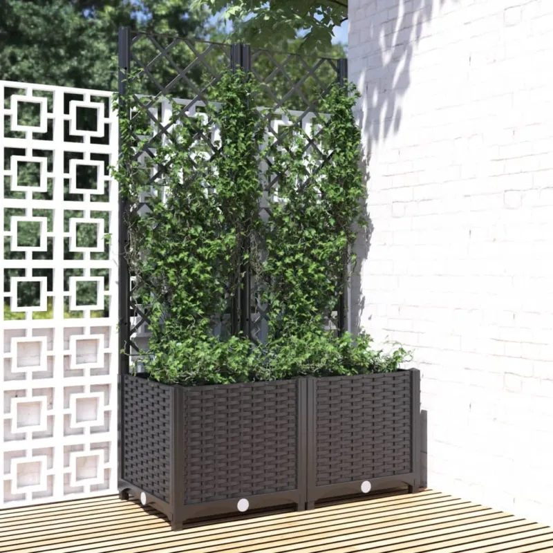 Fioriera da Giardino con Graticcio Nero 80x40x136 cm in PP Esclusivo