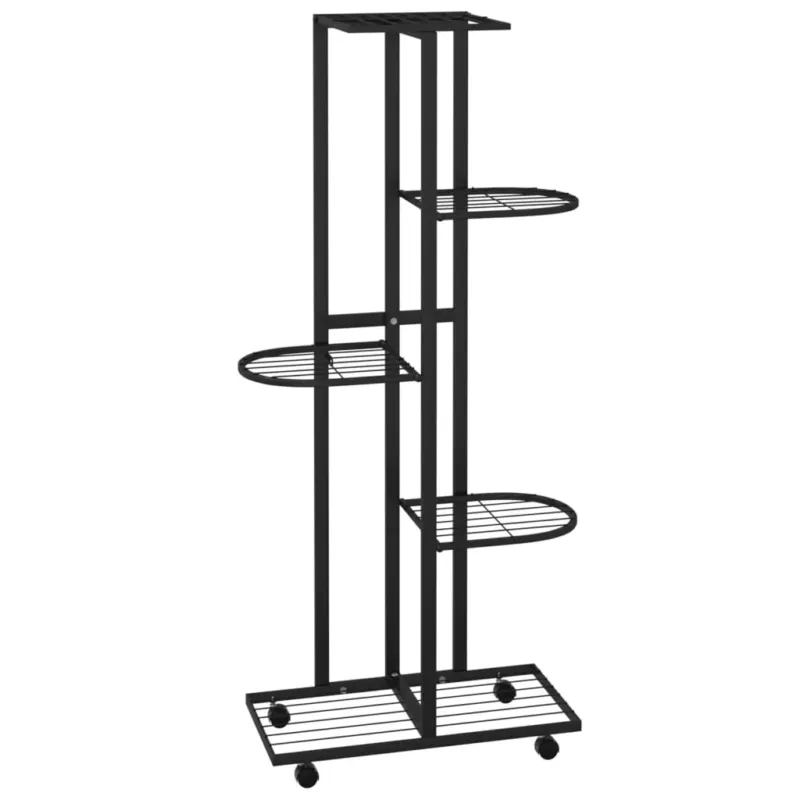 Promo Stagionale Fioriera a 5 Piani con Ruote 44x23x100 cm Ferro Nero Design Flessibile