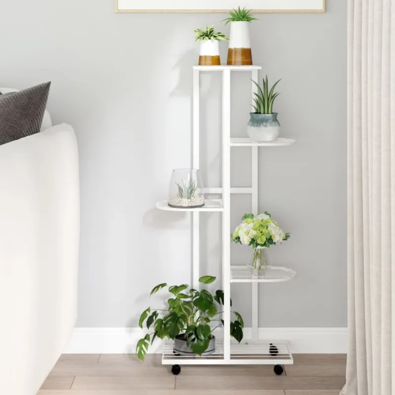 Promozione Fioriera a 5 Piani con Ruote 44x23x100 cm Ferro Bianco Design Flessibile