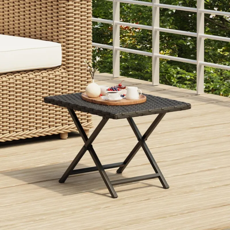 Consegna Rapida Tavolo Pieghevole Nero 45x35x32 cm in Polyrattan