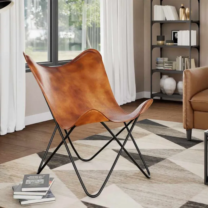 Prezzo Basso Sedia a Farfalla Marrone in Vera Pelle 74 x 66 x 90 cm