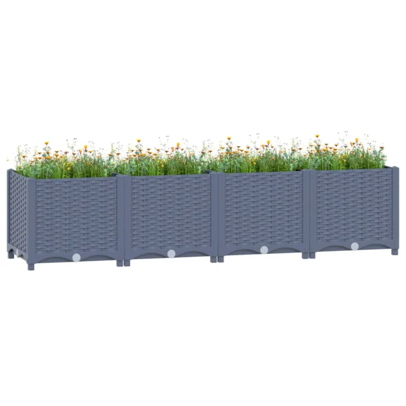 Fioriera Rialzata 160x40x38 cm in Polipropilene Design Elegante Grigio Blu Promozione Esclusiva