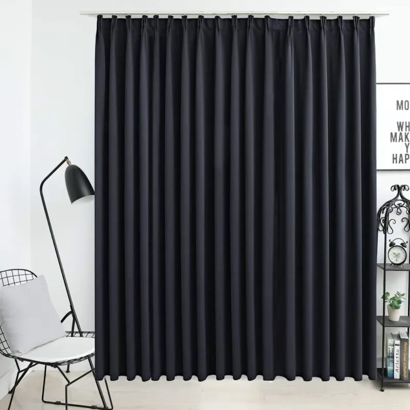 Tenda Oscurante con Ganci in Metallo Nera 290x245 cm Design Semplice Pagamento Sicuro