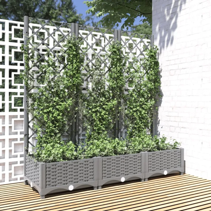 Spedito Oggi Fioriera Giardino e Graticcio Grigio Chiaro 120x40x121,5cm PP