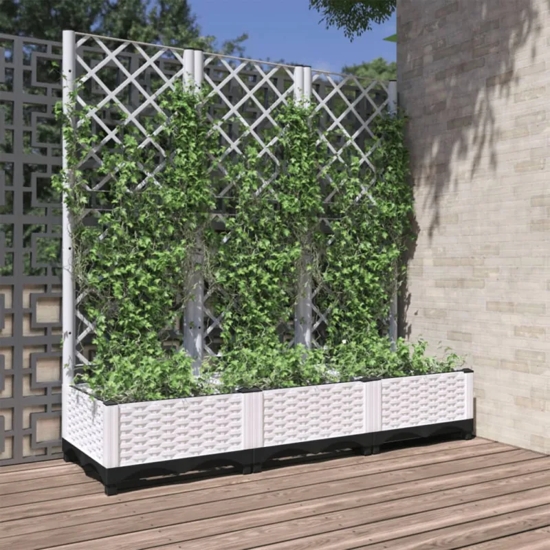 Promo Stagionale Fioriera da Giardino con Graticcio Bianco 120x40x121,5 cm PP