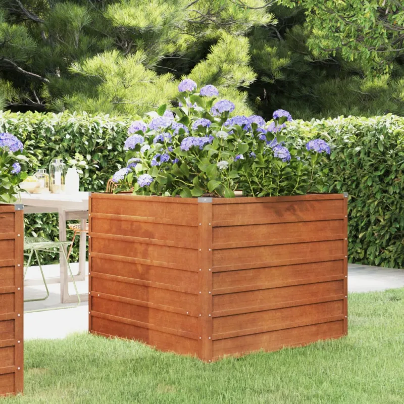Letto Rialzato da Giardino in Acciaio Corten Durevole 100x100x77 cm Ruggine Prezzo Scontato