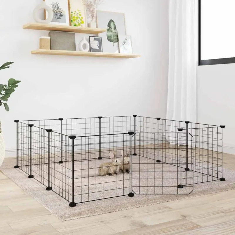 Subito Disponibile Gabbia per Animali 12 Pannelli con Porta Nero 35x35 cm Acciaio