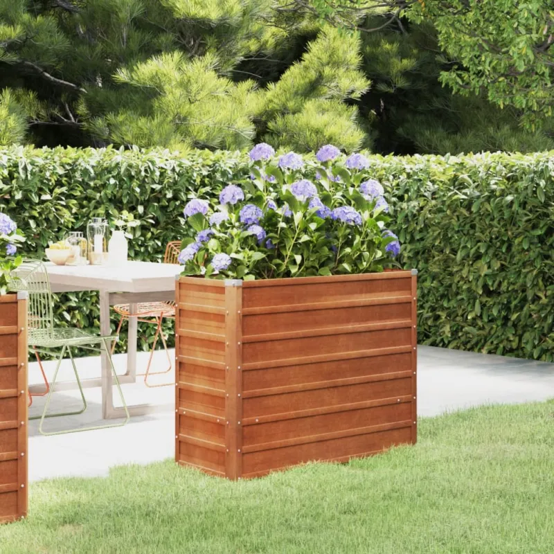 Letto Rialzato da Giardino Ruggine 100x40x77 cm Acciaio Corten Popolare