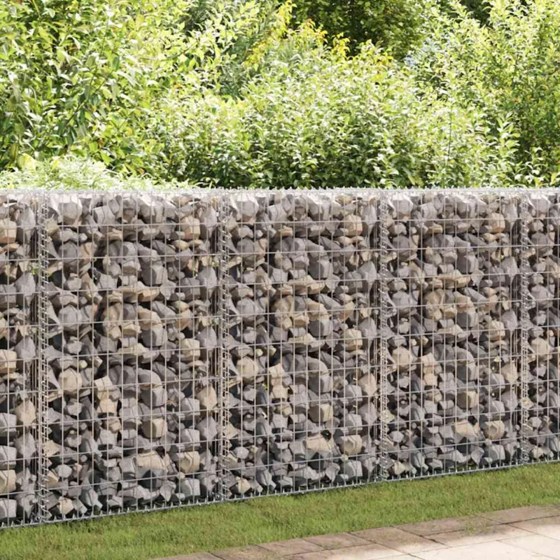 Gabbione con Copertura in Acciaio Zincato Resistente 100x20x100 cm Argento Pagamento Sicuro