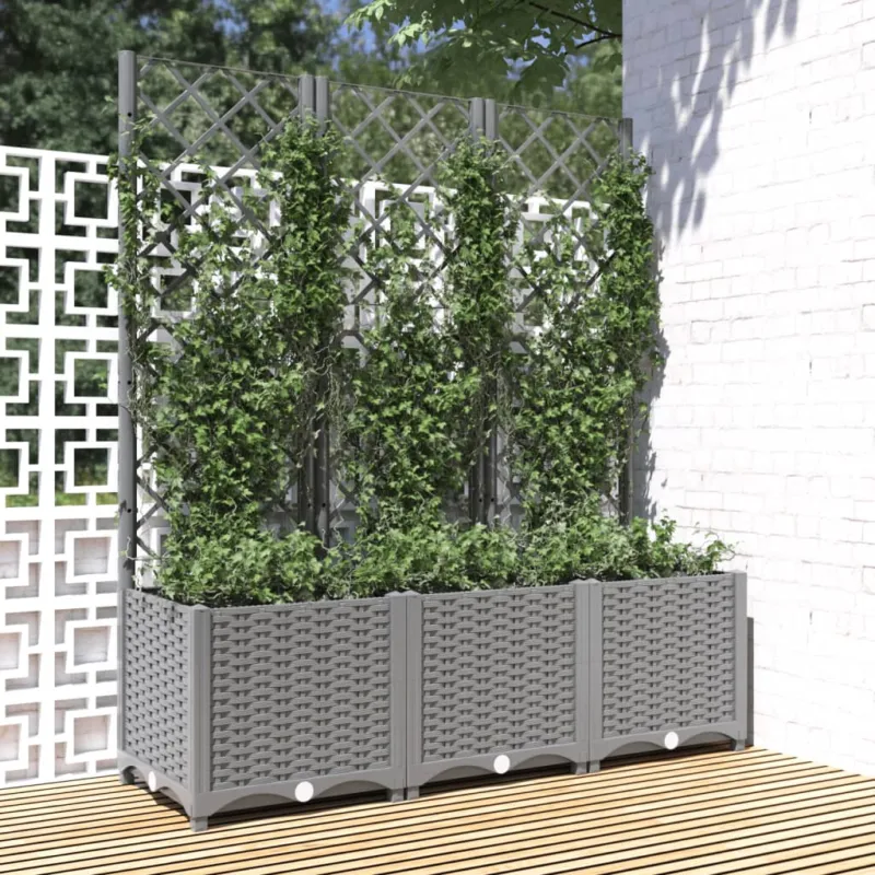 Fioriera Giardino con Graticcio Grigio Chiaro 120x40x136cm PP Reso Gratuito