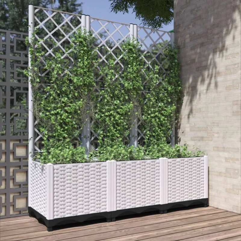 Fioriera con Graticcio Bianco in PP 120x40x136 cm Ideale per Giardino e Terrazzo Nuovo Arrivo