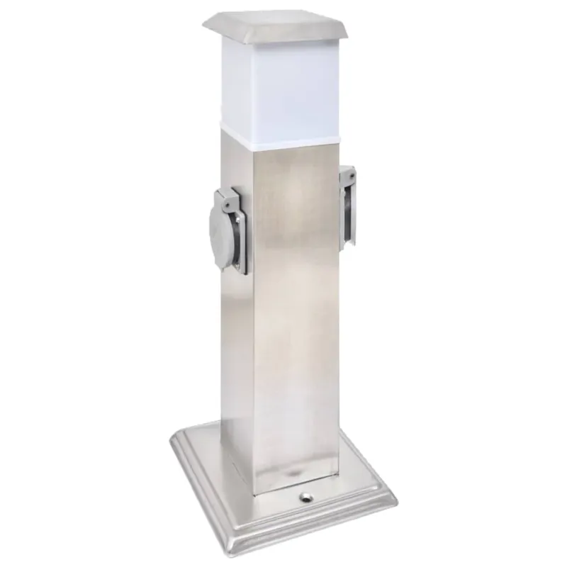 Acquista Ora Presa Elettrica da Giardino a Pilastro in Acciaio Inox con Lampada Incorporata