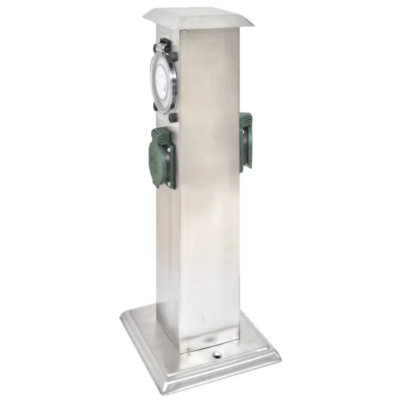 Presa Elettrica da Giardino a Pilastro Acciaio Inox con Timer Meccanico Versatile Vendita Finale