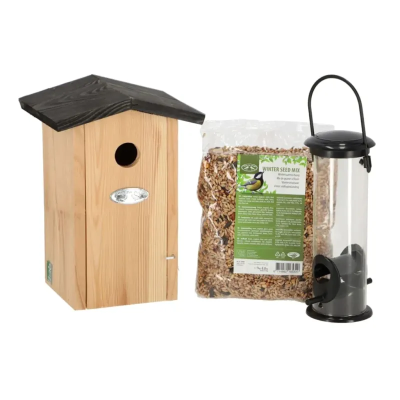 Set Completo Mangiatoia per Cinciarelle Design Versatile in legno 28,5x18,4x25cm Affare