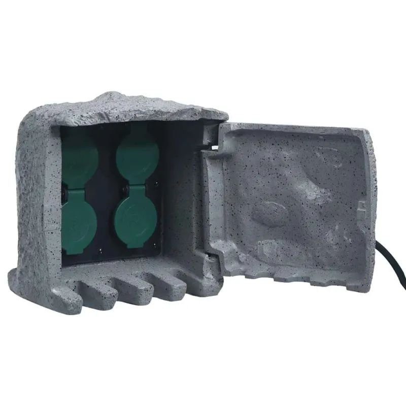 Presa da Esterno 4 Spine in Poliresina Resistente all‘Acqua Molto Sicuro Grigia Popolare