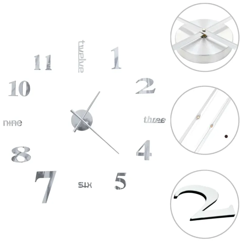Orologio da Parete 3D Design Elegante e Accattivante 100 cm XXL Argento Lucido Prezzo Scontato