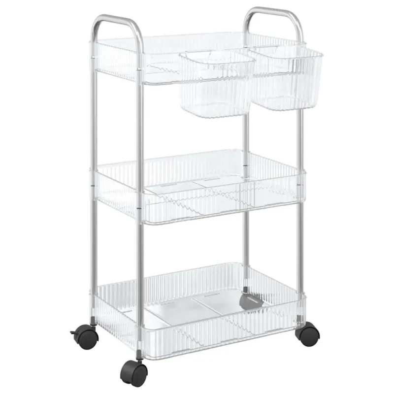 Esclusivo Carrello Portaoggetti Design 3 Livelli Versatile Acrilico Trasparente 37x28x68cm