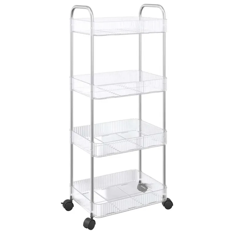 Acquista Ora Carrello Portaoggetti Design Versatile 4 Livelli Acrilico e Acciaio 37x28x95cm
