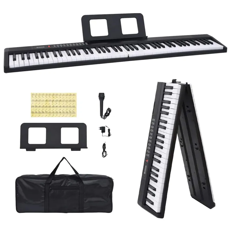 Tastiera Elettrica per Pianoforte 88 Tasti Microfono e Leggio Design Pieghevole Offerta Del Giorno