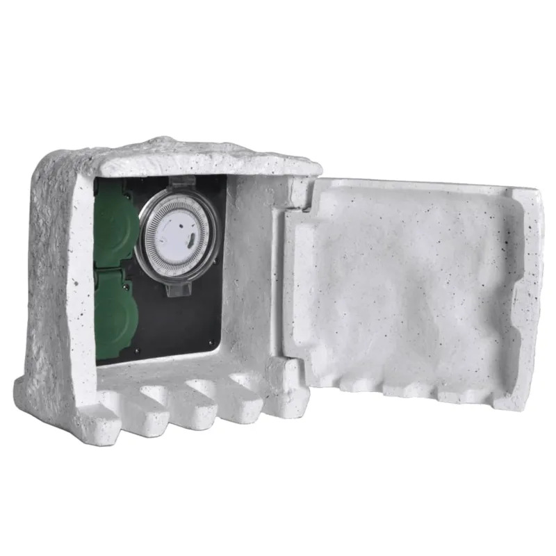 Offerta Limitata Presa Elettrica da Giardino Design Pietra in Resina 2 Prese Timer Meccanico