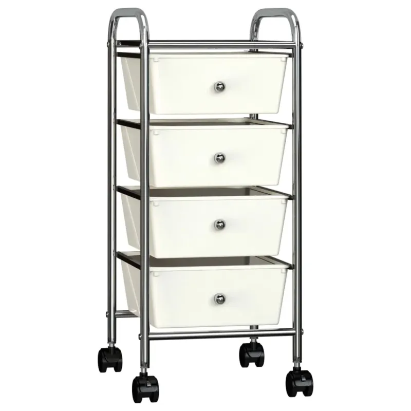Offerta Carrello Portaoggetti Mobile con 4 Cassetti Rimovibili in Plastica Cromo Bianco