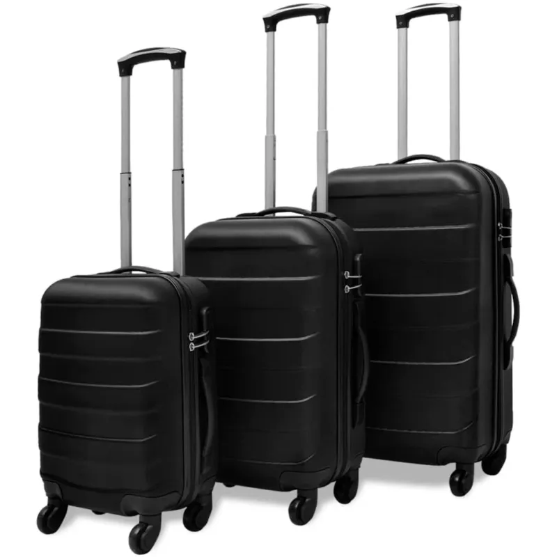 Ultime Pezzi Set 3 Trolley Rigidi con Cinghie Interne Quattro Ruote Girevoli 360° Nero