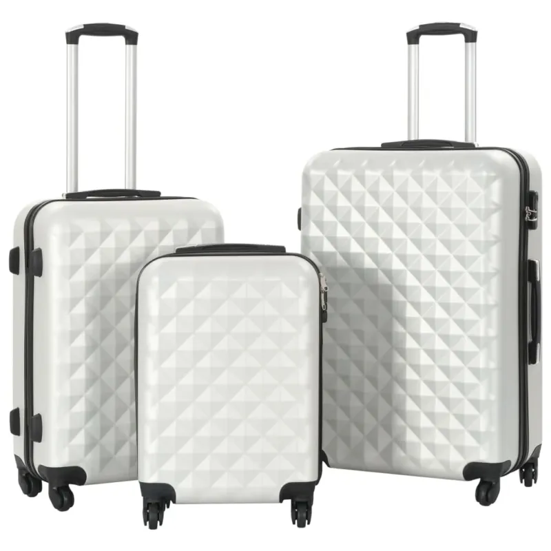 Non Perdere Set Trolley 3 pz a Custodia Rigida in ABS 4 Ruote Girevoli 360° Argento Lucido