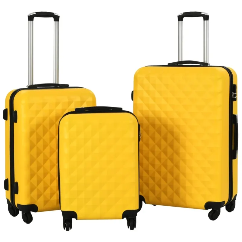 Set Trolley 3 pz a Custodia Rigida in ABS Quattro Ruote Girevoli 360° Giallo Occasione Imperdibile