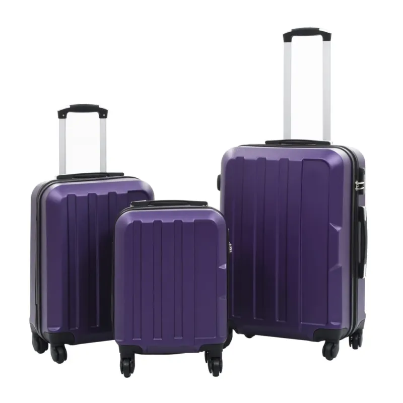Set Trolley 3 Pezzi a Custodia Rigida in ABS Quattro Ruote Girevoli 360° Viola Economico