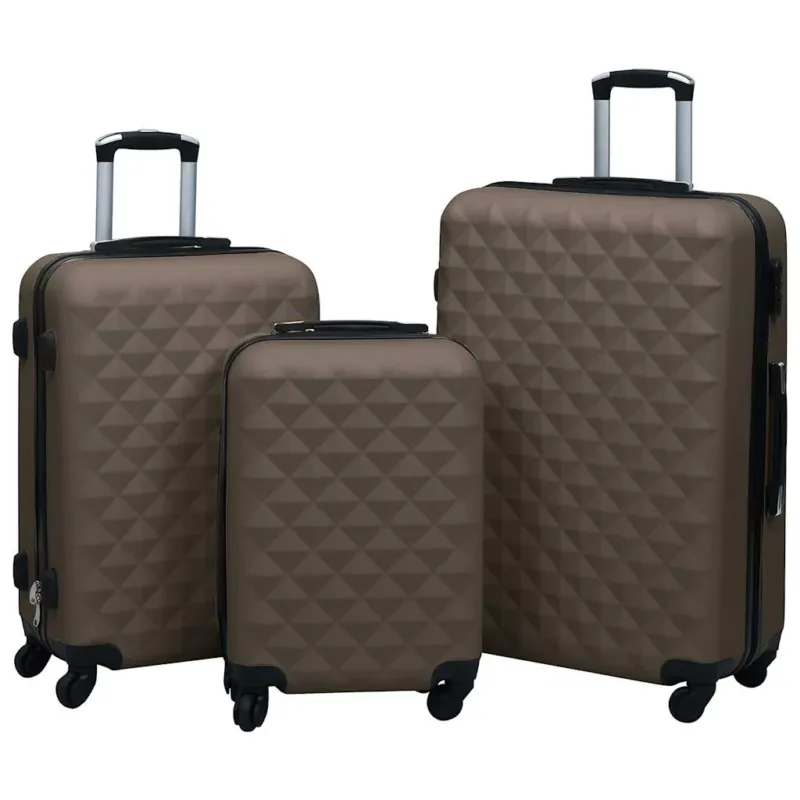 Set Valigie Trolley 3 pz a Custodia Rigida in ABS 4 Ruote Girevoli 360° Marrone Soddisfatti O Rimborsati