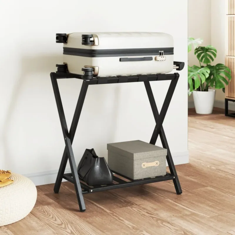 Portabagagli 68x38x58 cm in Bambù Design Pieghevole Nero Ultime Pezzi