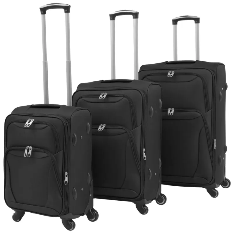 3 pezzi Set di Valigie Trolley Morbide Tessuto Oxford rivestito in PVC Nere Affare
