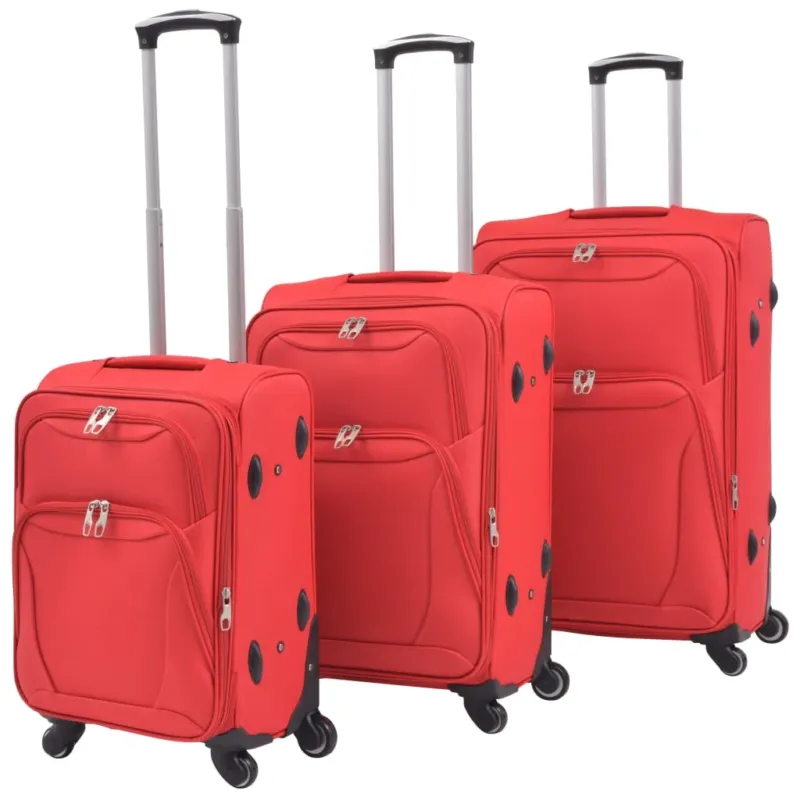 Set di Valigie Trolley 3 pezzi Morbide Tessuto Oxford rivestito in PVC Rosse Compra Oggi Stesso