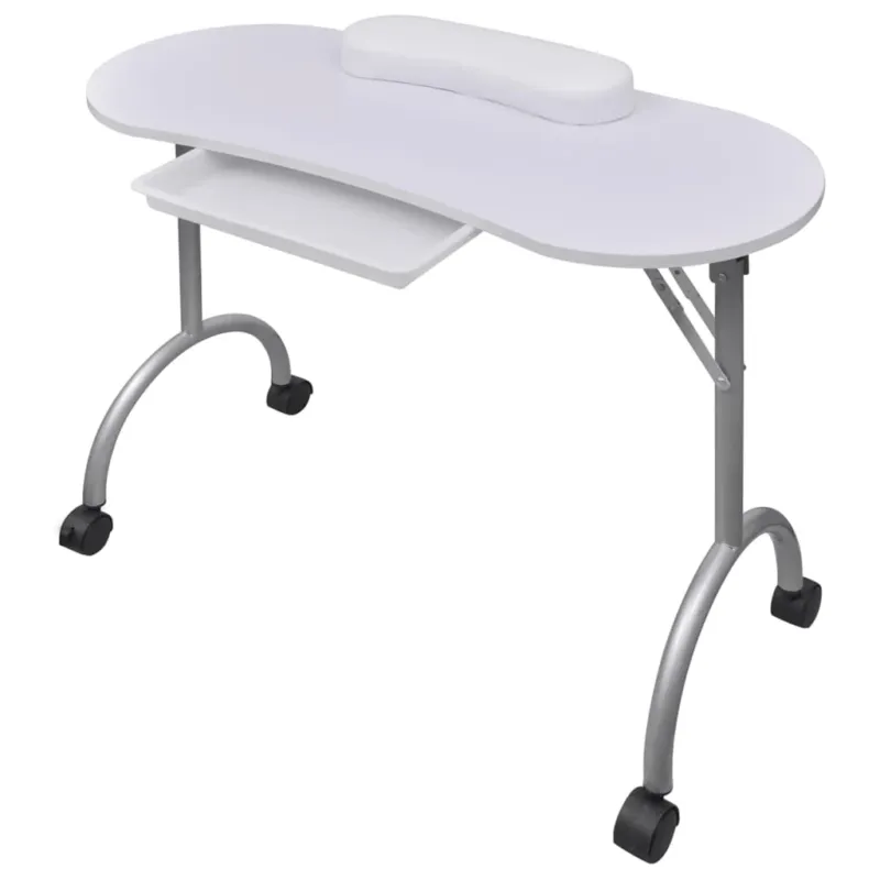 Tavolo Pieghevole per Manicure con Rotelle Bianco Reso Gratuito