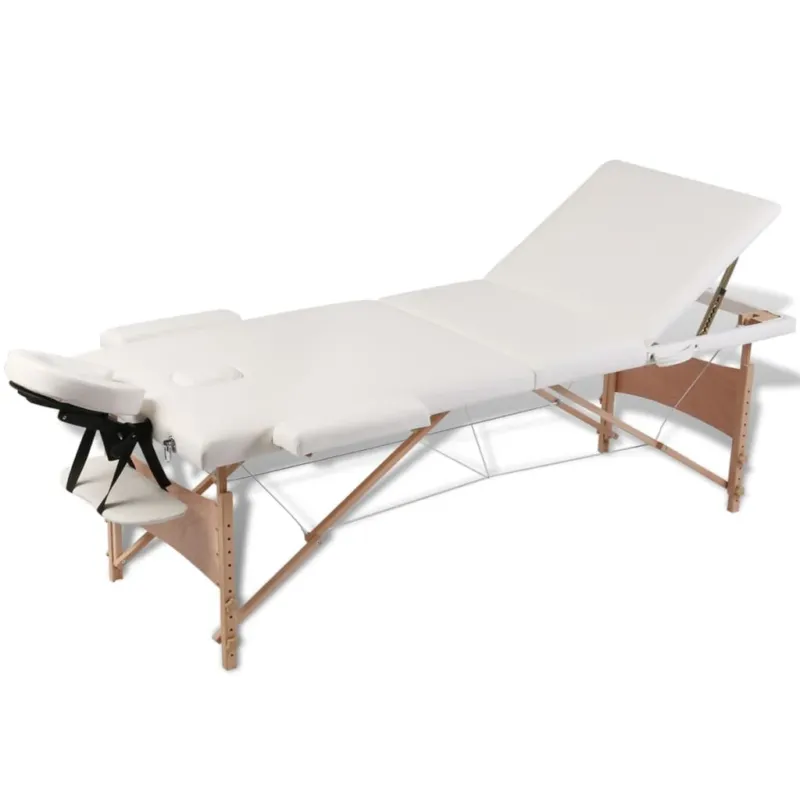 Lettino Pieghevole da Massaggio Crema 3 Zone con Telaio Legno Offerta Speciale