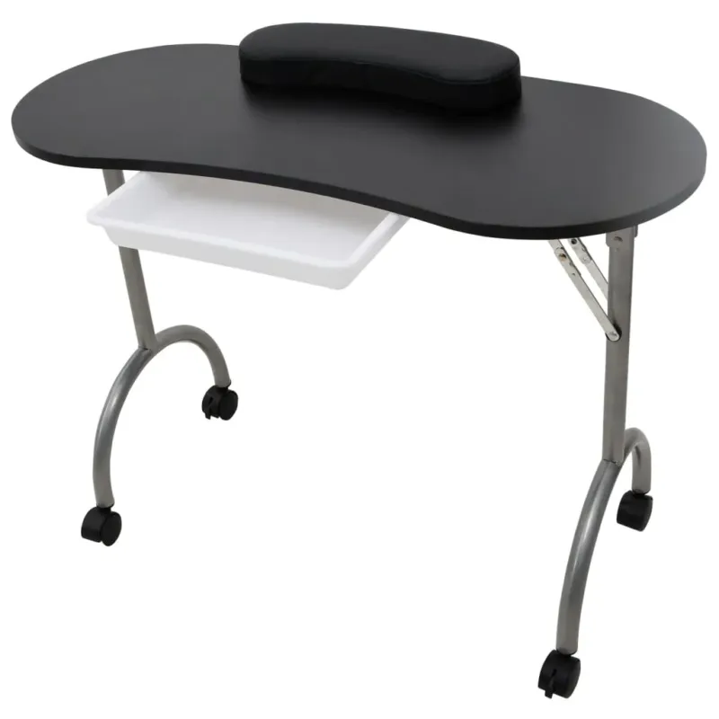 Offerta Limitata Tavolo Pieghevole per Manicure con Ruote 90 x 37 x 68 cm Nero