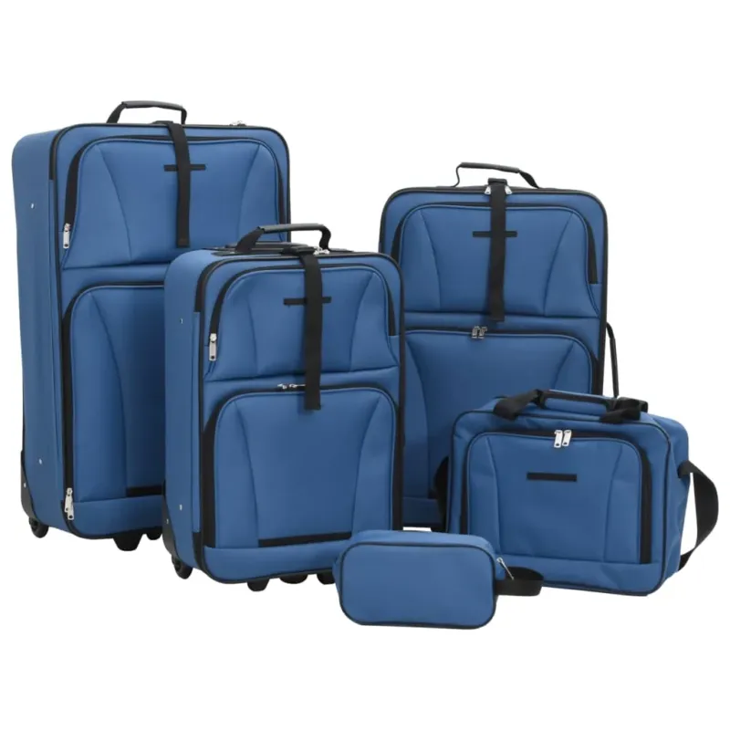 Set Valigie da Viaggio 5 pezzi in Tessuto Rivestito in PVC Blu Promozione