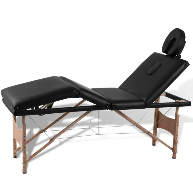 Offerta Speciale Lettino Pieghevole da Massaggio Nero 4 Zone con Telaio Legno