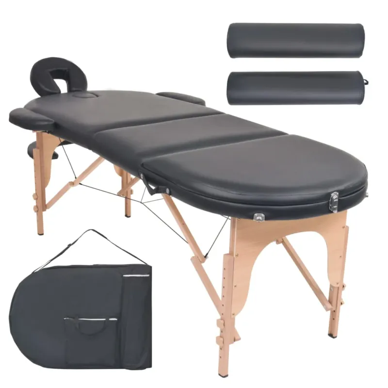 Lettino da Massaggio Spessore 4 cm con 2 Supporti Ovale Nero A Buon Prezzo