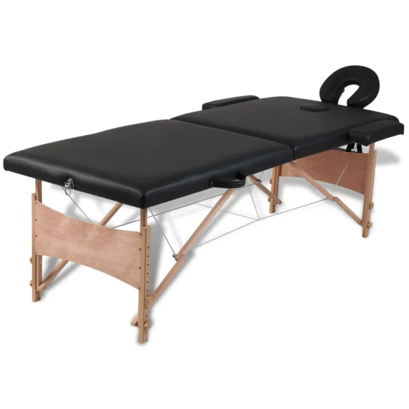 Lettino Pieghevole da Massaggio Nero 2 Zone con Telaio Legno Promozione Esclusiva